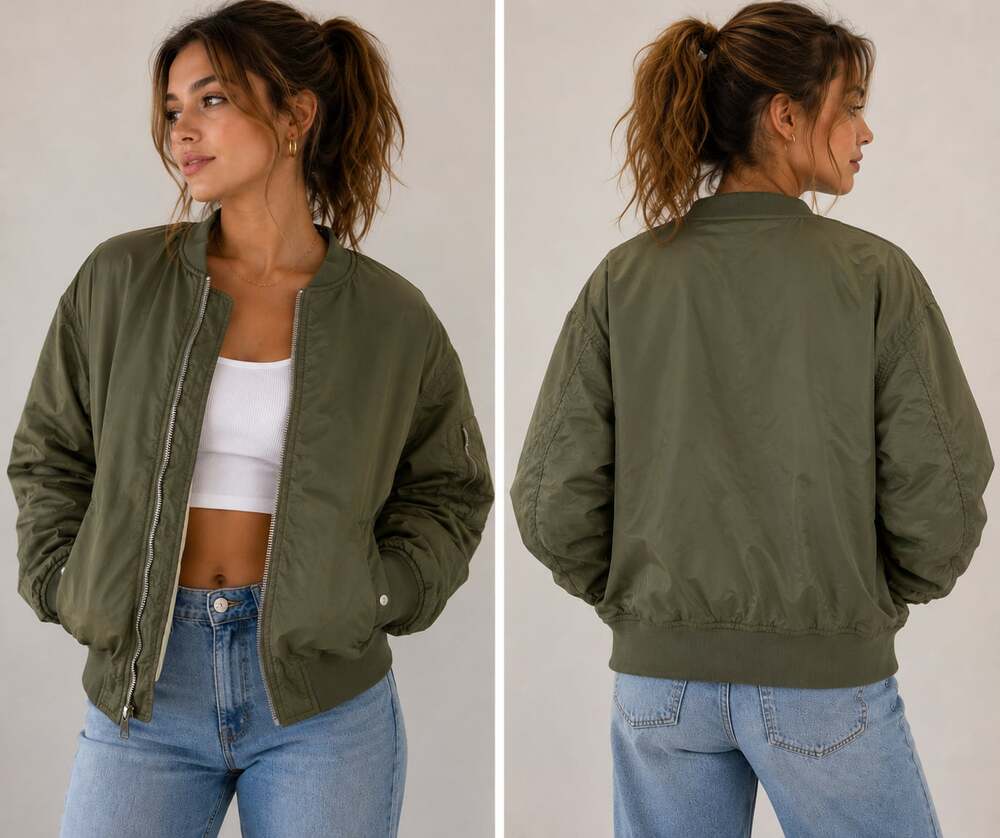 Heart & Hips Olive Green Bomber Jacket with Lace Lining